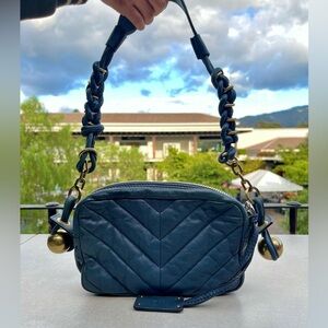 Rare CHLOÉ Blue Lambskin Chevron Quilted Ball Charm Braided Handle Shoulder Bag